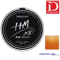 Шнур Dragon HM X8 P.E. Braid / Toray диаметр 0,14мм размотка 135м цвет флуоресцентно-оранжевый